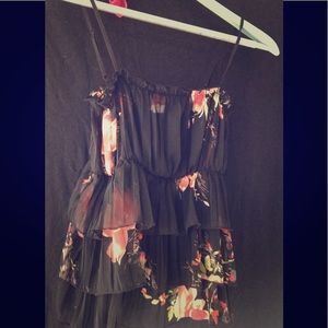 See through black floral tank